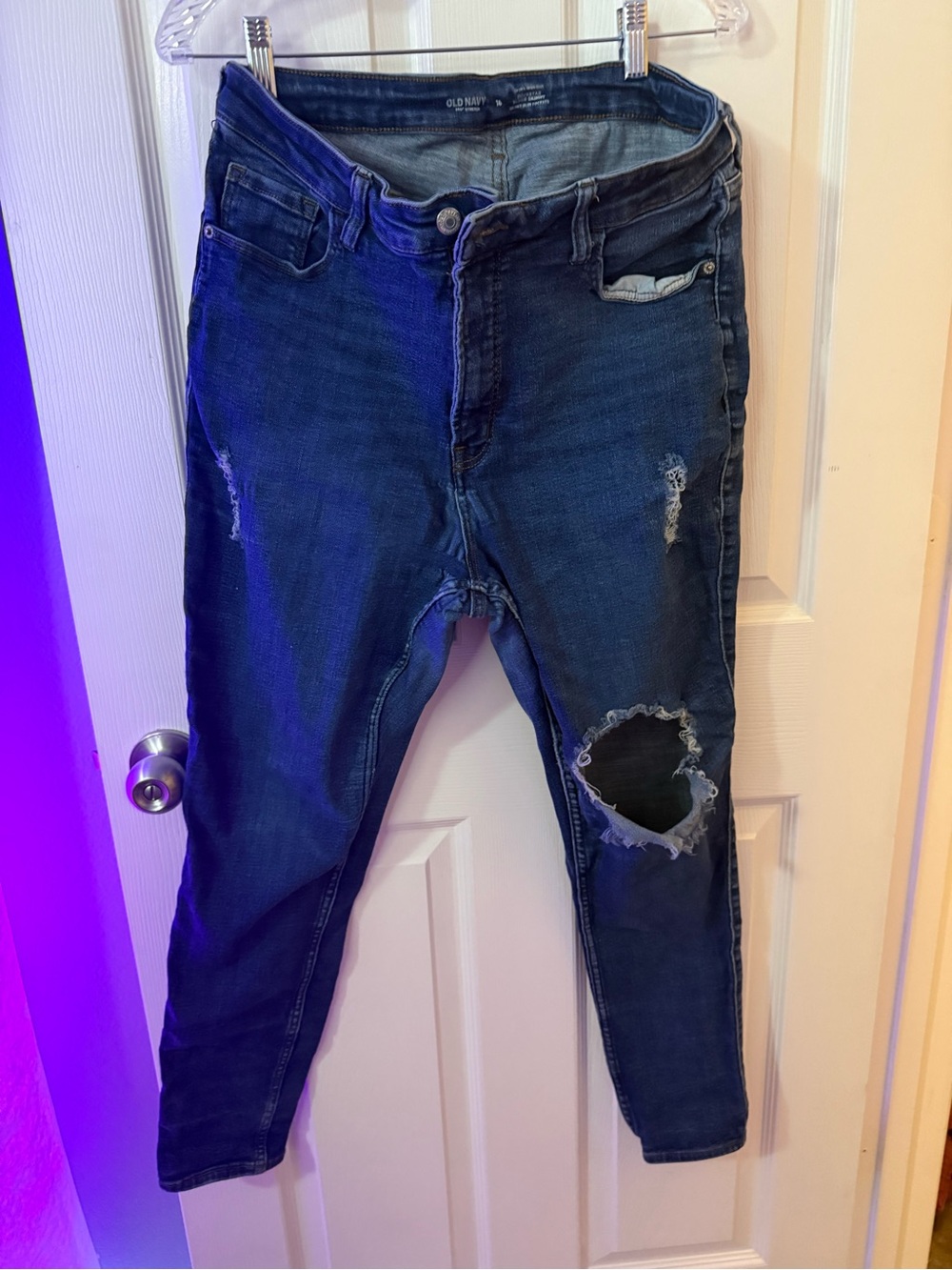 Old Navy Women's Dark Indigo Distressed Skinny Jeans